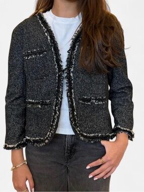 Studio M Black Tweed Fringed Blazer